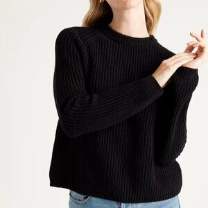 Quince Crewneck Fisherman Sweater in Black (S)